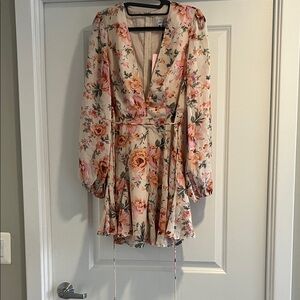 Hello Molly Floral Long Sleeve Dress - Pink and Cream